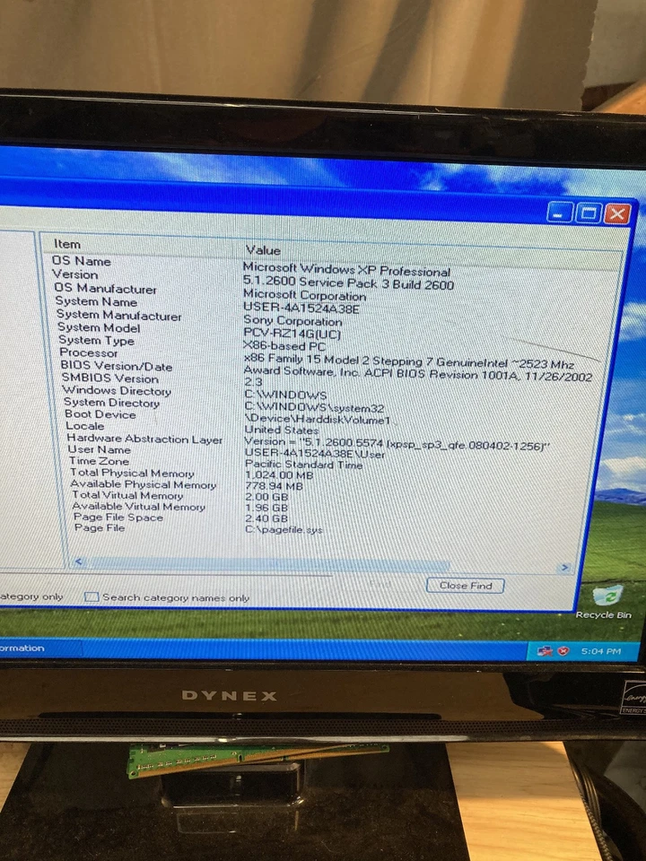 Sony VAIO PCV-RZ56G Intel Pentium 2.5GHz 80GB HDD 1GB RAM Windows XP Sin controladores Foto 2 de 4