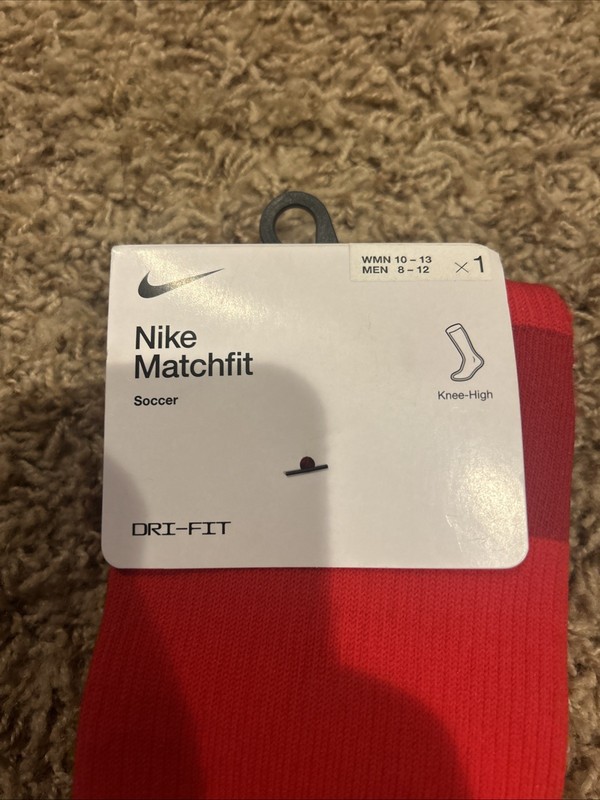 Nike-Matchfit, Knee High Red Soccer Socks. Size: Men's 8-12, Women's 10-13