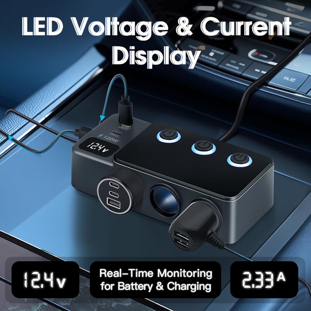 8 in1 Car Charger Cigarette Lighter Splitter Adapter Fast USB/C Socket QC PD 30W