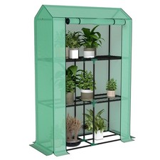 Outsunny 3 Tier Mini Greenhouse with PE Cover, Roll-Up Door, Green