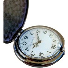 Pocket Watch W/ Chain Gunmetal Analog Quartz New Battery Ornate Cathedral Hands