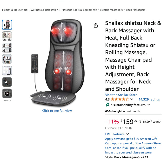 Snailax Shiatsu Neck & Back Massager SL-233 – For Parts