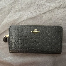 Coach Black Zip-Around Wallet with Logo Accent for Women