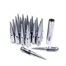  New Wheel Spike Lug Nuts (24pcs) with 1 Socket Key Chrome 14x1.5 4.5 Tall 6 