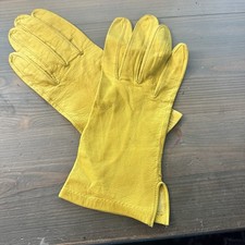 Vintage Grandoe Leather Gloves Women 8 Yellow Unlined Wrist Length Slits