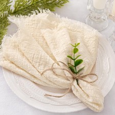 Beige Washable Cotton Linen Fringe Dinner Party Cloth Napkins 17x17 Inch 6 PCS