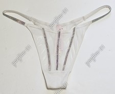 VICTORIA SECRET SHEER SHINE THONG PANTY - M - RHINESTONE - WHITE - NEW