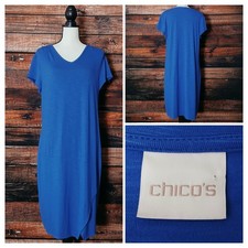 Chicos Midi Dress Size 2 US L Heathered Lapis Blue Rayon Envelope Hem Cap Sleeve