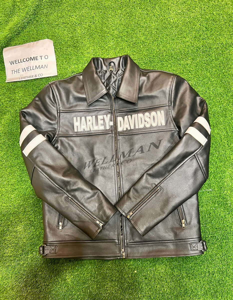 Harley Davidson Men's Black Motorcycle Biker Jacket Real Cowhide