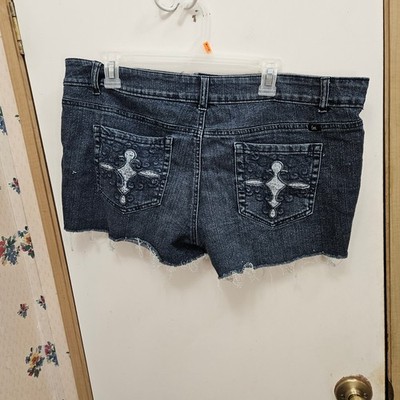 f.e.i. Jeans Brand Shorts Blue Jeans Women's Size 17, Distressed, Embellished