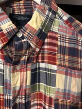 Brooks Brothers Madras Plaid Patchwork Short Sleeve Button Shirt Men  s Large