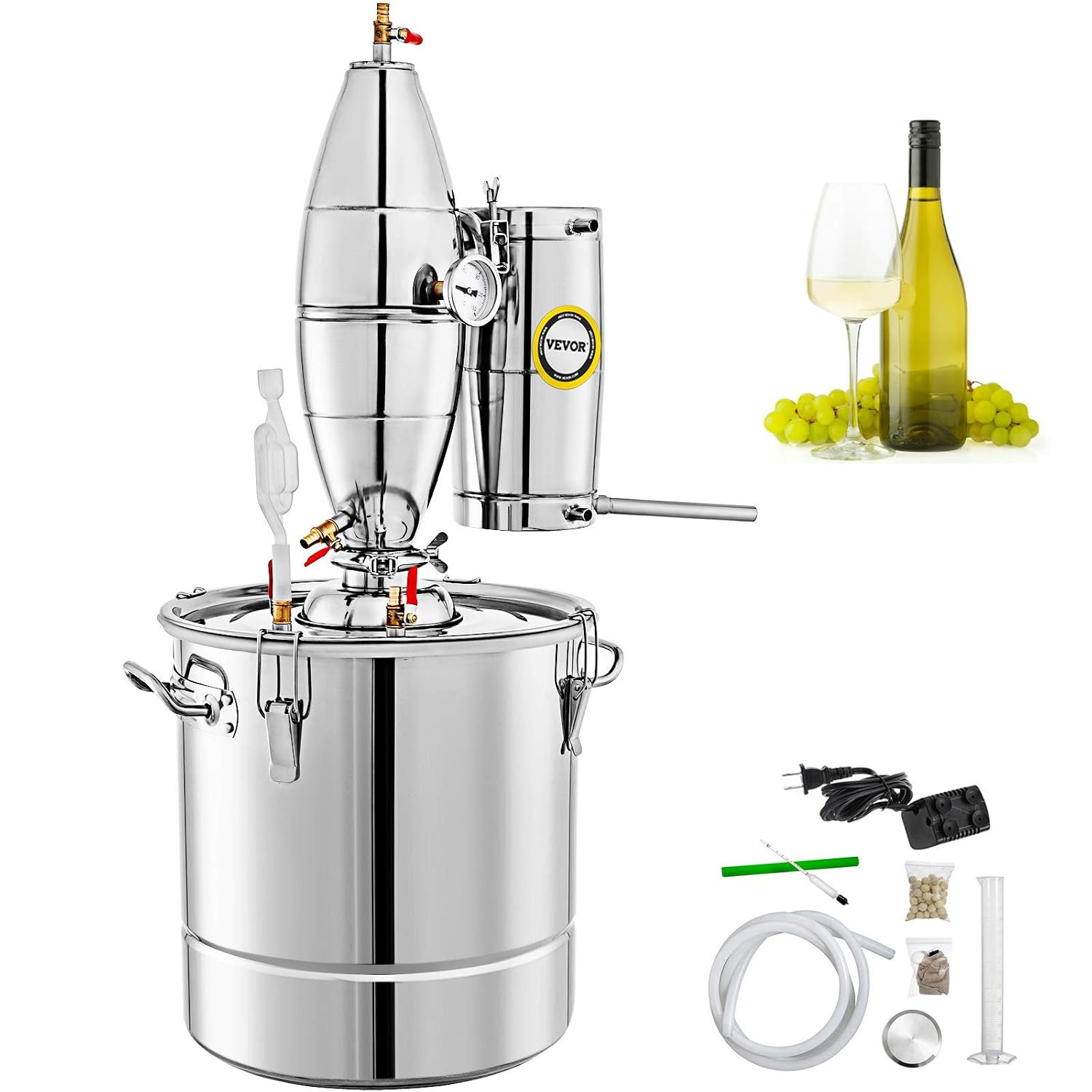 Alcohol Still 18.5Gal/70L Alcohol Distiller with Ceramic Balls for Purer Wine Di