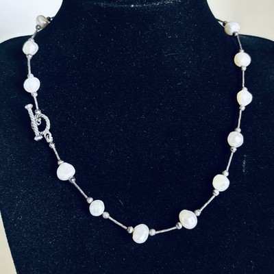 Vintage 16  Freshwater Pearl Station Necklace Toggle Clasp