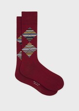 NWT Paul Smith Men's Red Multistripe Argyle Socks. Made Sim Italy. Yours For