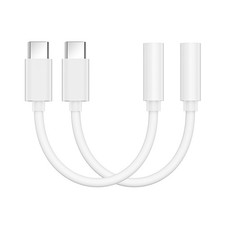 Lezaface USB-C to 3.5mm Female Headphone Jack Adapter, 2Pack, White
