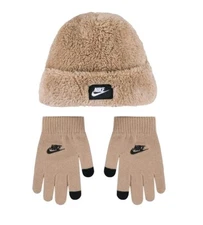 Nike Girls/Boys Cozy Peak Beanie & Gloves 2Pcs Set Size 8/20 Hemp 