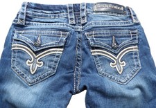 Rock Revival Jeans Women 26x29 Blue Ashley Skinny Flap Pockets Embroidered Denim