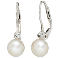 "Jobo \"40410\" Boutons 925 Sterling Silber 2 SüßWasser Perlen 2 Zirkonia Ohrringe"