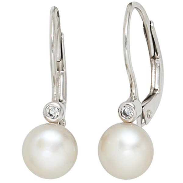 "Jobo \"40410\" Boutons 925 Sterling Silber 2 SüßWasser Perlen 2 Zirkonia Ohrringe"-image