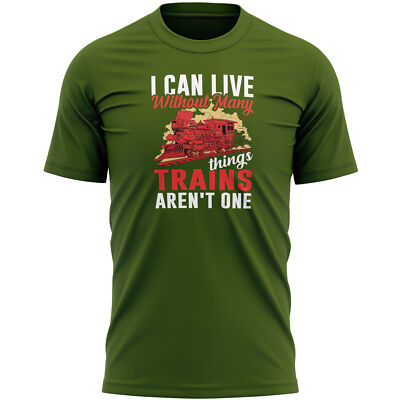Lustiges T-Shirt Züge für Männer Ich kann ohne viele Dinge leben Dampf Eisenbahn Tee Top