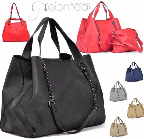 BORSA DONNA ELEGANTE CAPIENTE SACCO HOBO CATENA SPALLA MANO TRACOLLA PELLE ITALY - Foto 1 di 34