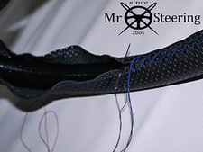 F&uuml;r Mercedes W126 79-91 Perforiert Leder Lenkrad Abdeckung Blau Doppel Stch