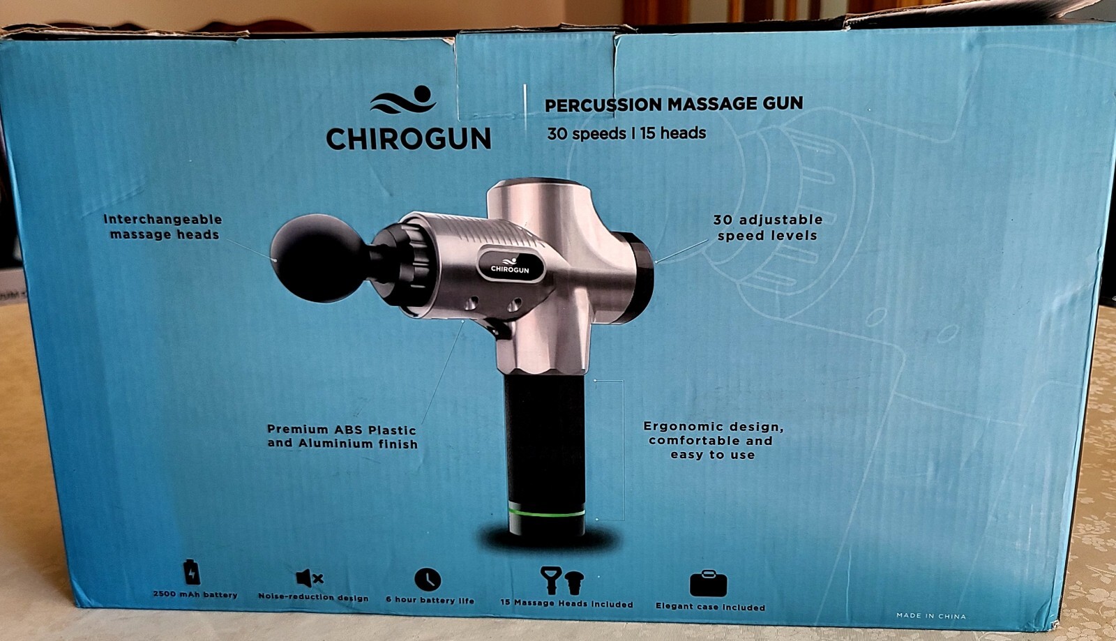 CHIROGUN Massage Gun 30 Speeds W/15 Heads Deep Tissue Percussion