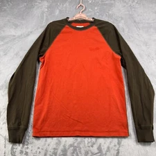 Drake's London Raglan Long Sleeve T-Shirt Men's Large Orange Green Crew Neck