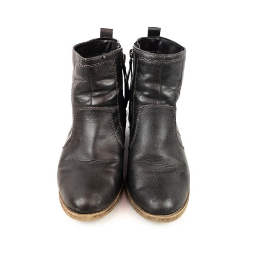 Mantaray Dark Brown Faux Leather Block Heel Ankle Boots Zip Closure - UK 6 - Picture 3 of 9