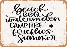 METAL SIGN - Beach BBQ Watermelon Campfire Fireflies Summer - Vintage Look Sign