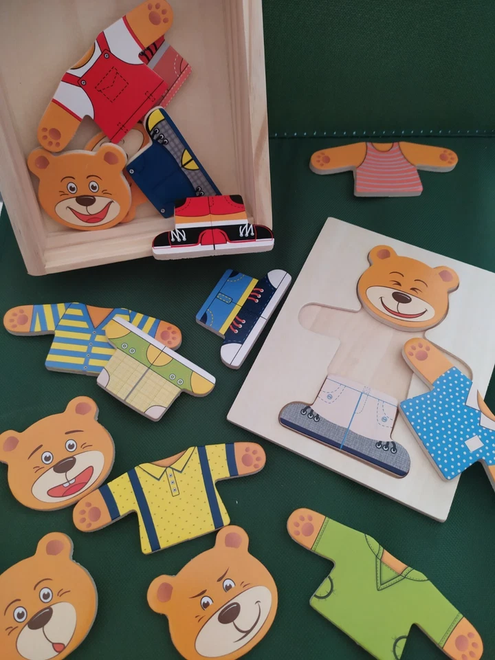 🐻👕👖🐻Mini Puzzle Orso vero Legno Wood'n Play 18 pezzi New +12 Mesi 🐻👕👖🐻 - Immagine 2 di 4