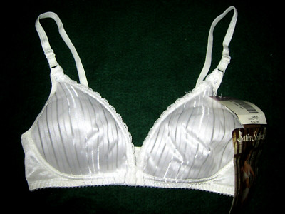 MADE IN USA FRONT CLOSE Vintage Sears SATIN STRIPE SILKY Wireless BRA 34A 45063