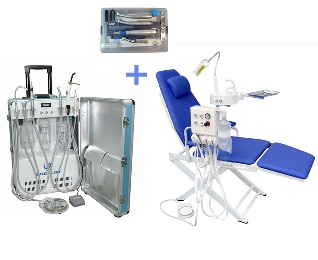 Portable Dental Unit with Air Compressor + Dental Chair + Handpiece Kit