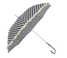 Romantic Automatic Stick Umbrella in Black with Dots and with Ruffles