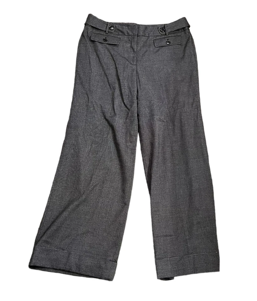 Ann Taylor Pattern Signature Fit Trouser Pant Wide Leg Cuff 16 Black White New