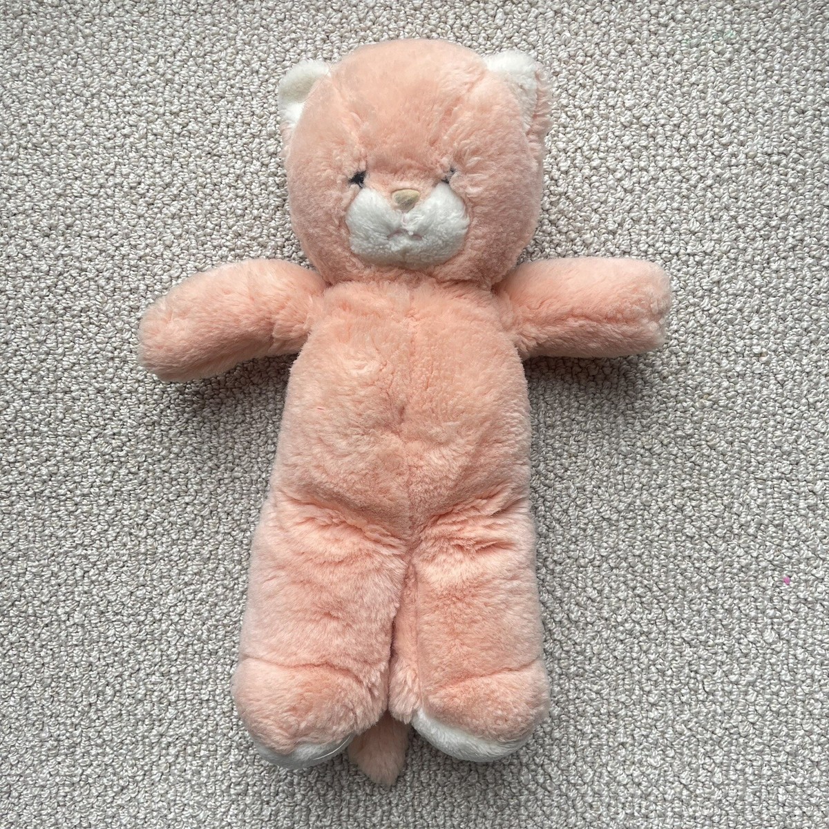Vintage 24K Polar Puff Pink Peach White Plush Cat 1980s Rare