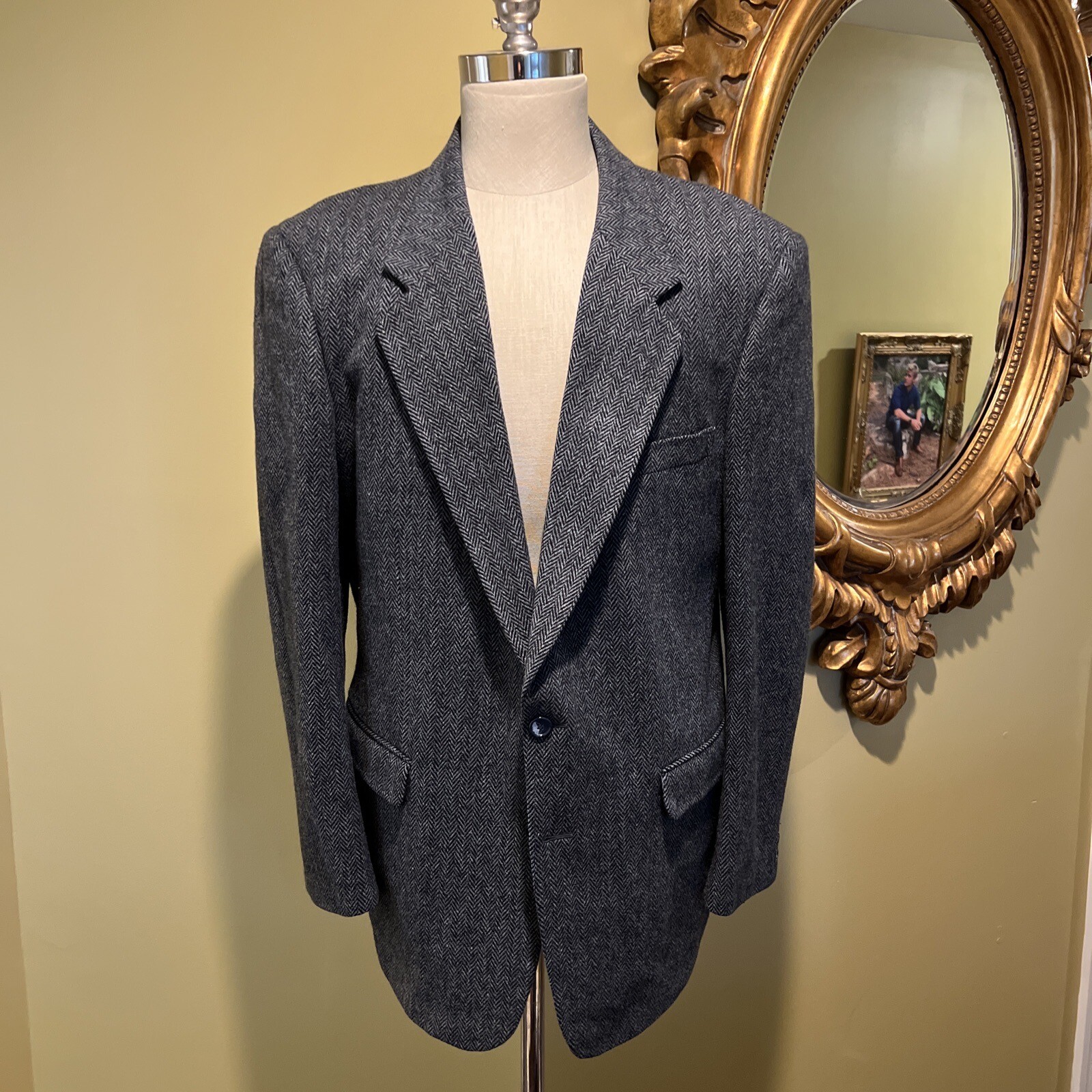 Cappotto blazer da uomo alto YSL Yves Saint Laurent taglia 44 spina di pesce