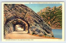 Triple Tunnels Shoshone Canyon Yellowstone National Park Postcard Damaged DMG18