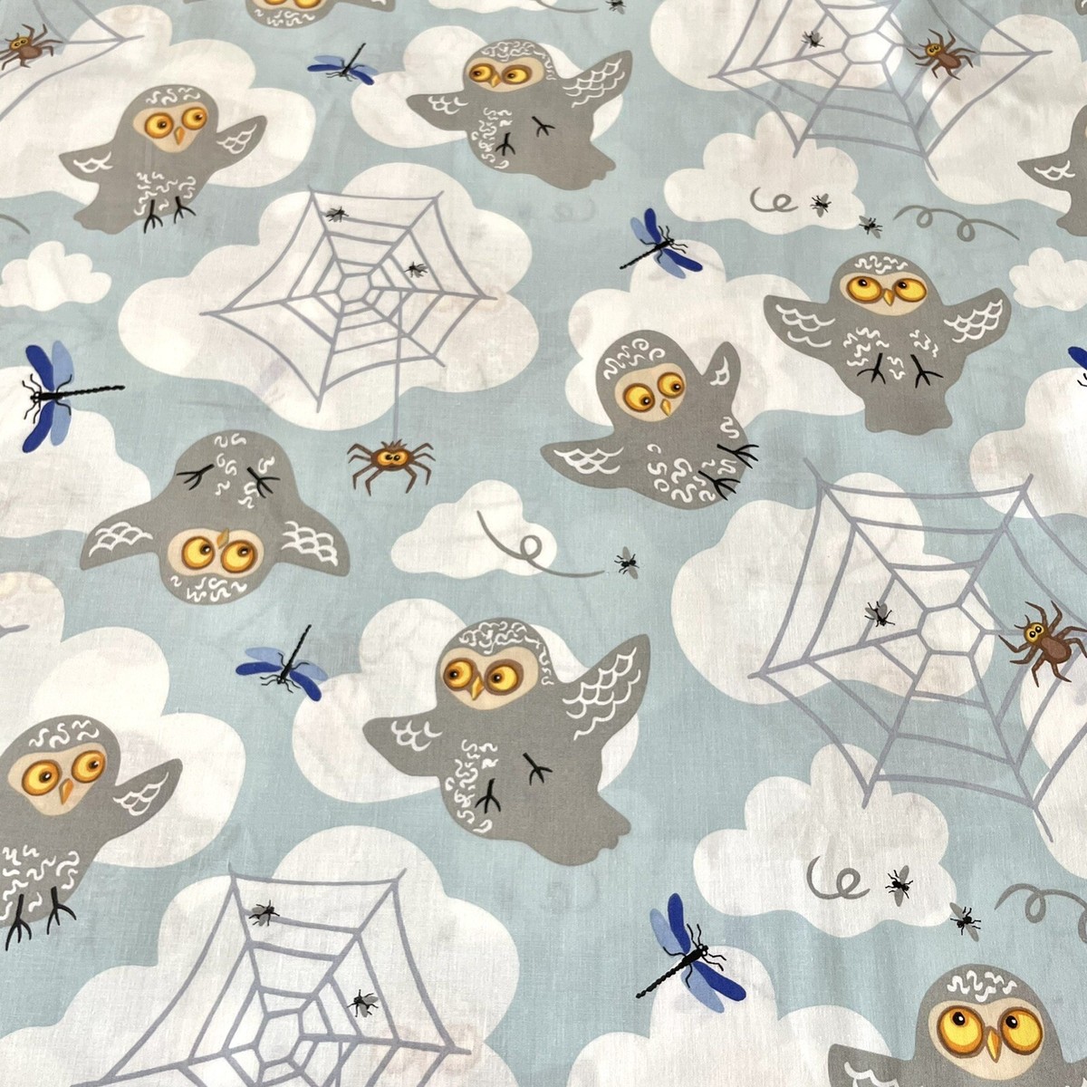IKEA 2010 Cotton Fabric Owls Spiders Dragonfly Fly by the Half