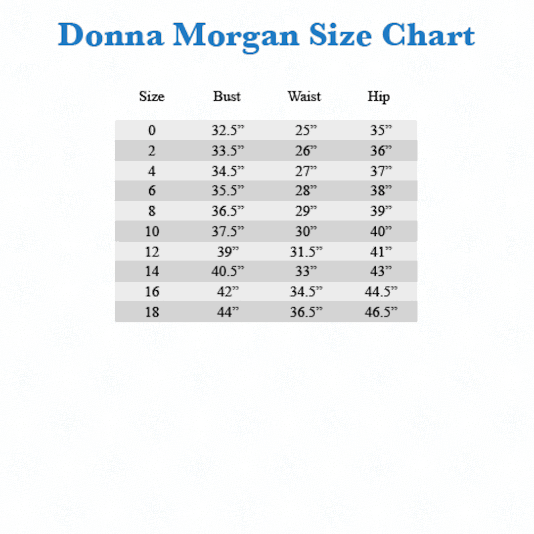 Donna morgan size clearance chart