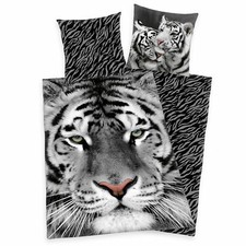 Bettwäsche Set weißer Tiger 135 x 200 cm 80 x 80 cm 100% Baumwolle
