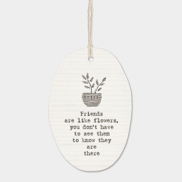 East of India ceramic 'Friends like Flower' hanging Dec Friends & Family 7x5.5cm