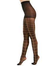 INC International Concepts Women's  Windowpane-Plaid Tights Black XS