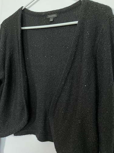 Talbots Women’s Sequin Cardigan Sweater Size LARGE Black Open Front - Picture 10 of 16