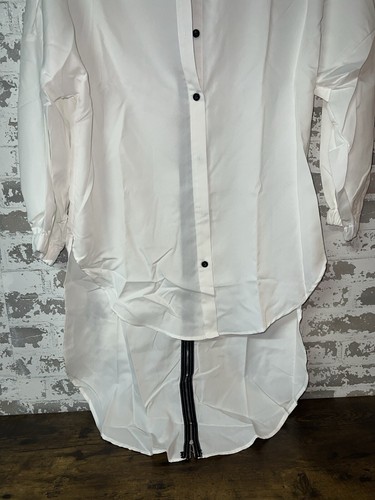 NWT! Aumora Long Sleeve Collared Button Down Long Tail Top - White Size XL - Picture 3 of 7
