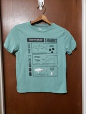 Old Navy Boy's Green Medium 8 "How to Draw Sharks" Short Sleeve Shirt