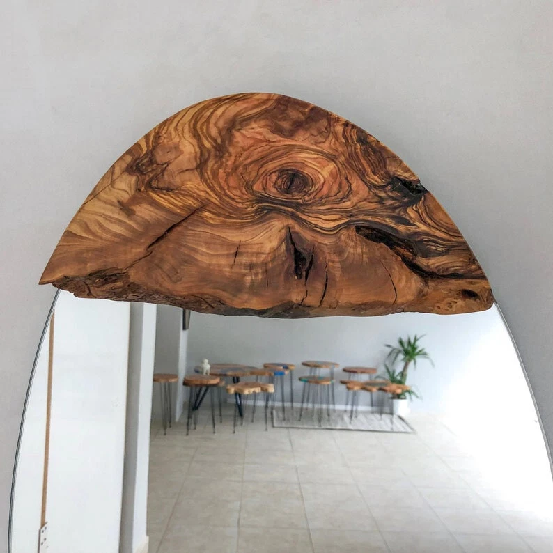 Wood Square Wall Mirror, Live Edge Wood Wall Mirror, Wood Frame Mirror Wall Deco - Image 4 of 4