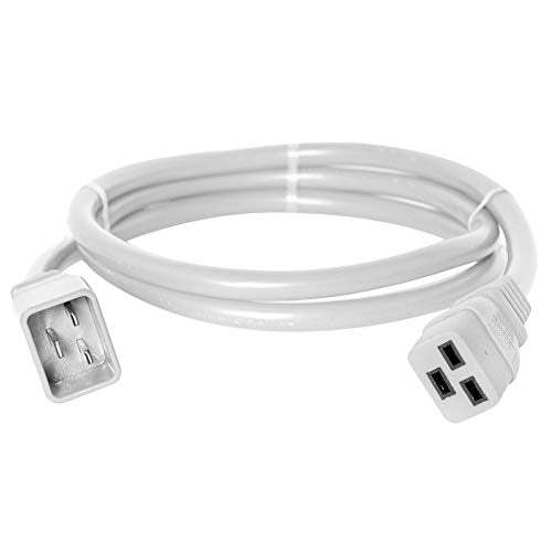 Heavy Duty Extension Power Cord, C19-C20, 12AWG, 20 AMPS, 250V White White 6 ft.