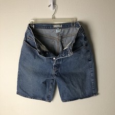 Vintage Guess Blue Denim Jean Shorts Bermuda Green Logo Mens Size 31 Made In USA