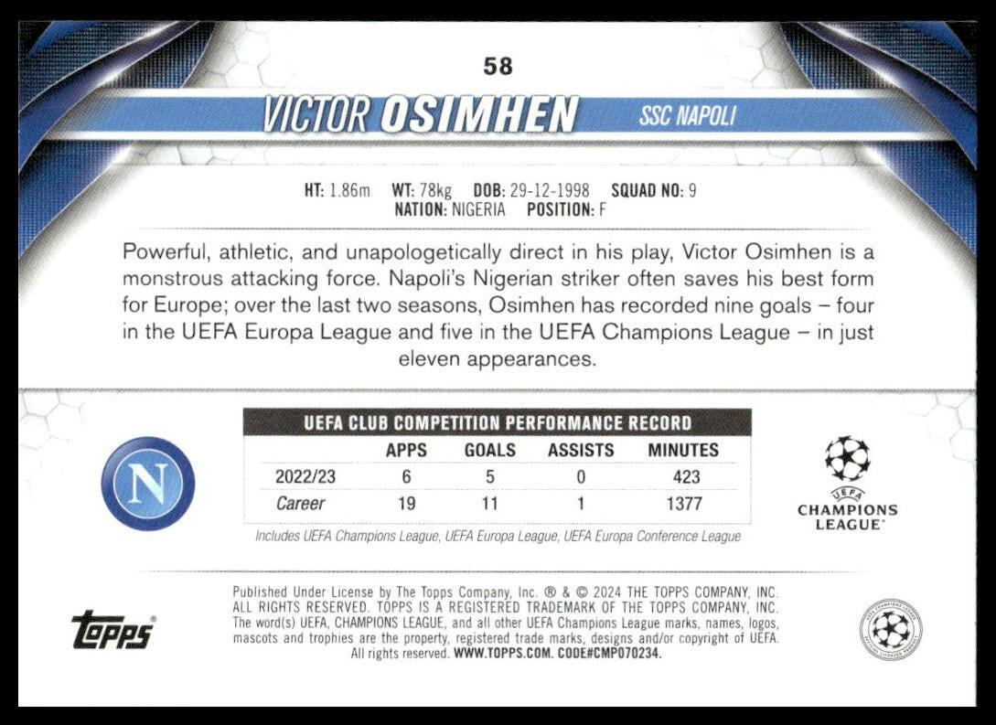 Victor Osimhen 2023-24 Topps UEFA Club Competitions Orange Inferno